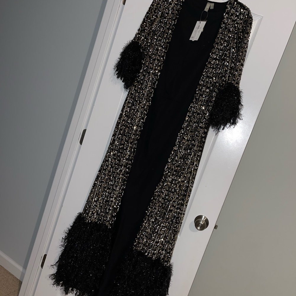 ASOS DESIGN Luxe embellished maxi robe with faux feather hem - NEW with TAGS - Picture 2 of 5